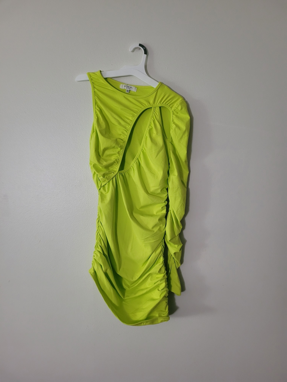 Simmi London Lime One-Shoulder Ruched Cutout Mini Dress